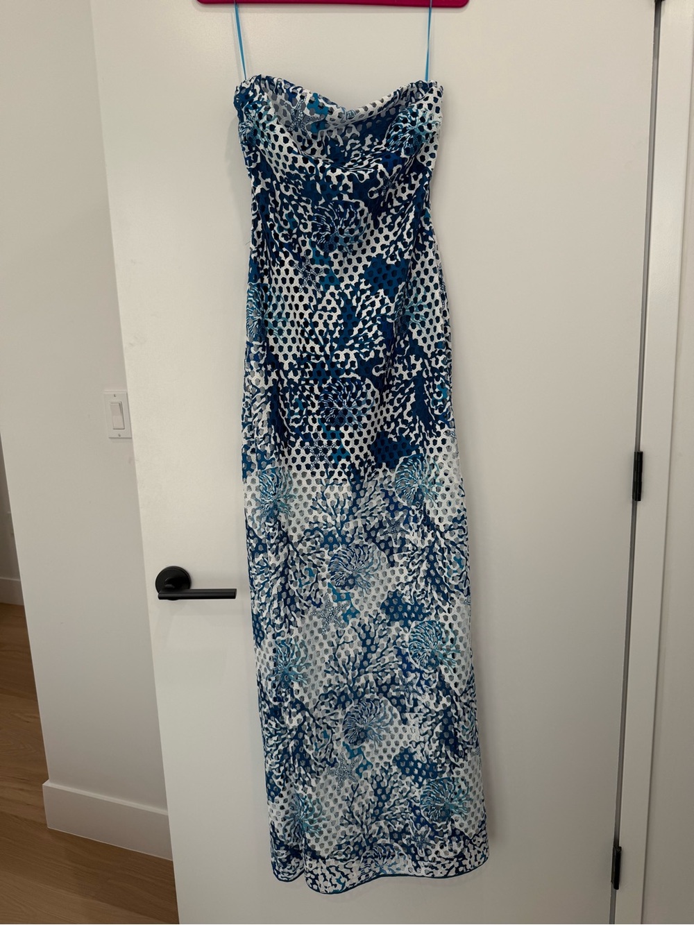 Ramy Brook Blue & White Strapless Floral Maxi Dress